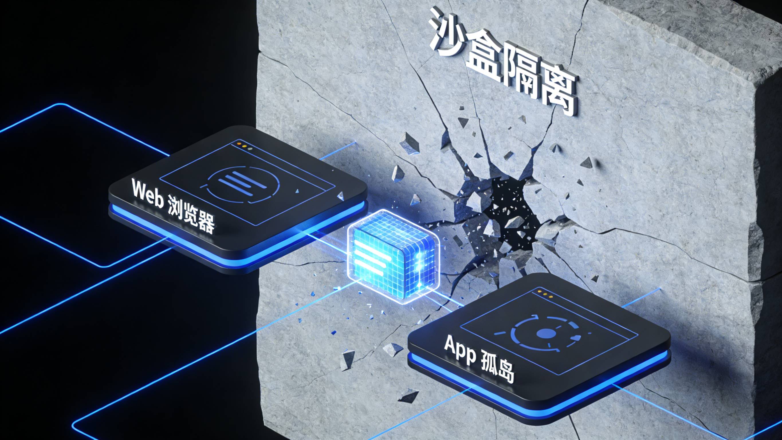 移动端Web网页与原生App之间的数据孤岛断层示意图