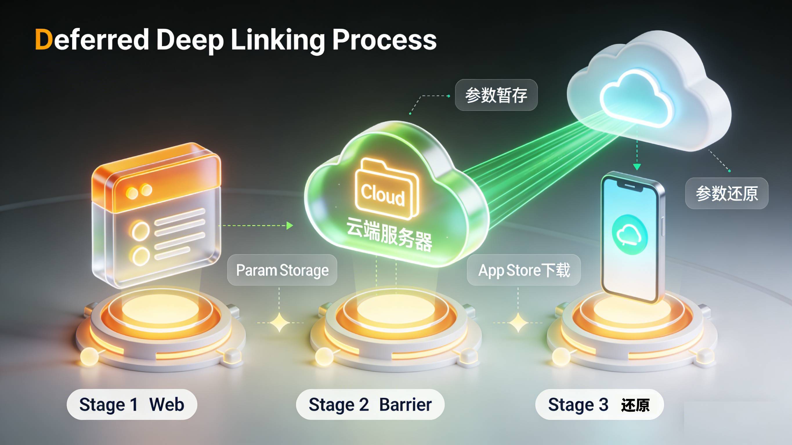延迟深度链接Deferred-DeepLink跨商店参数还原流程图