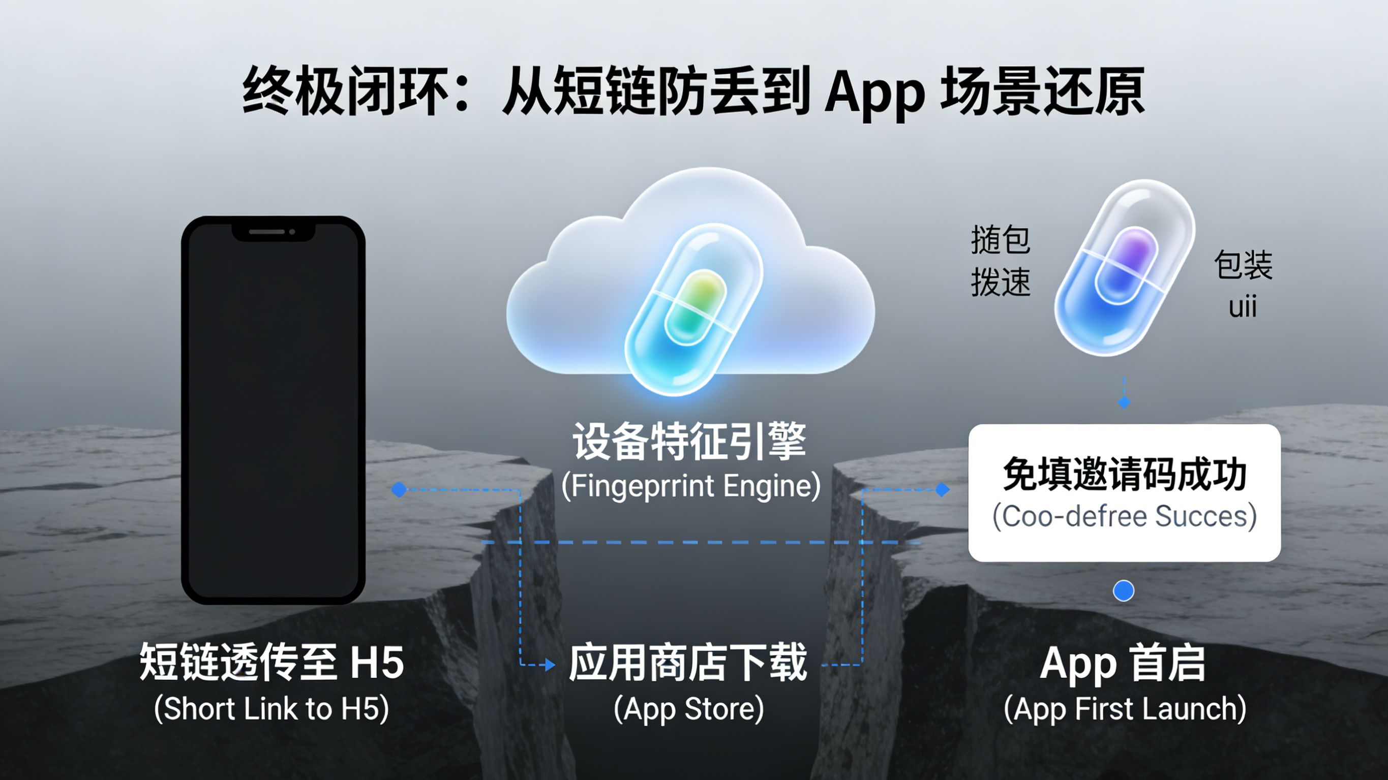 结合openinstall设备指纹技术在应用商店下载断层中暂存短链参数实现App冷启动免填邀请码的闭环时序图