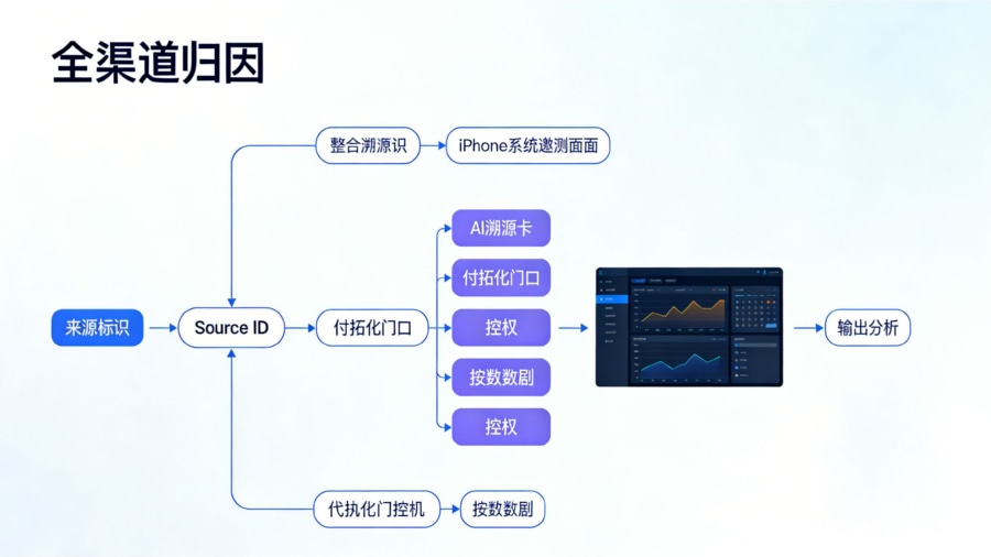 Siri 接入多款 AI 后的来源标识捕获与全渠道归因埋点拓扑图