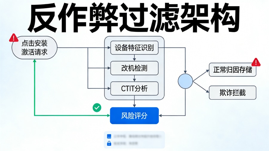 基于设备特征识别与CTIT分析的安装归因反作弊架构图