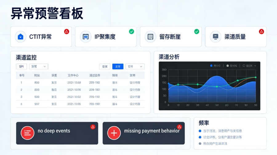 用于识别设备刷量渠道异常的全链路风控监控看板示意图