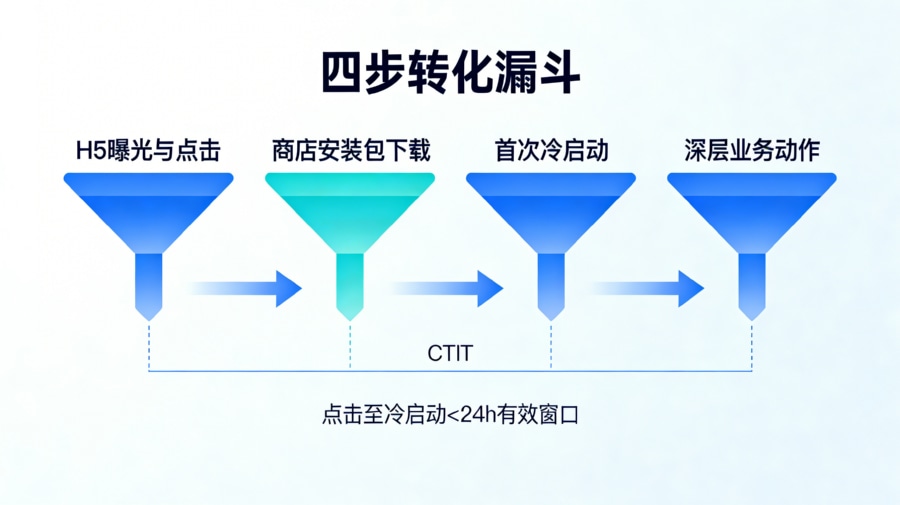 带有CTIT时间窗口约束的App渠道推广四步转化漏斗图