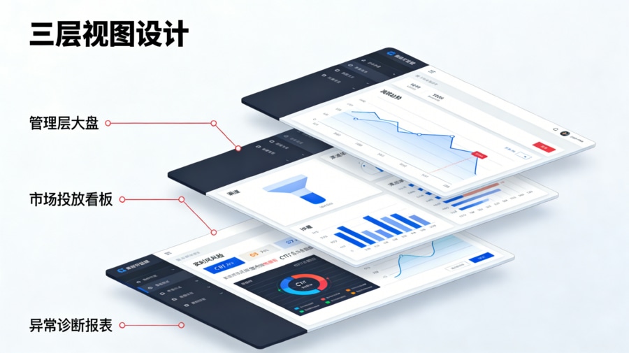 针对管理层投放和风控设计的三层数据看板视图分发架构