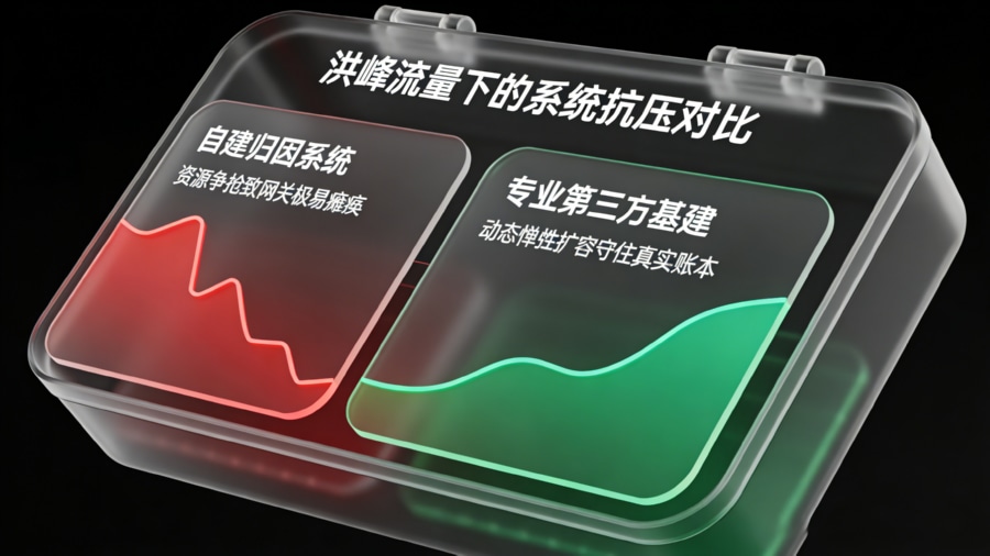 面对大流量突发洪峰自建归因系统崩溃与第三方专业基建抗压能力对比看板
