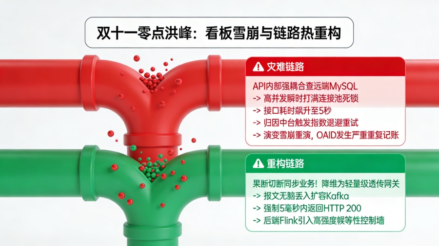 双十一大促高并发拖垮实时看板:Webhook 接收雪崩排障与异步改造复盘