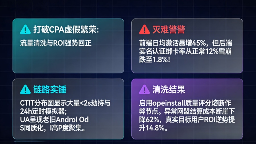 网盟CPA流量虚假繁荣排障:CTIT双峰异常清洗与ROI回正复盘看板
