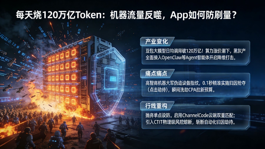 豆包大模型 120 万亿 Token 爆发引发机器流量反噬与 App 买量防刷量归因重构全景图