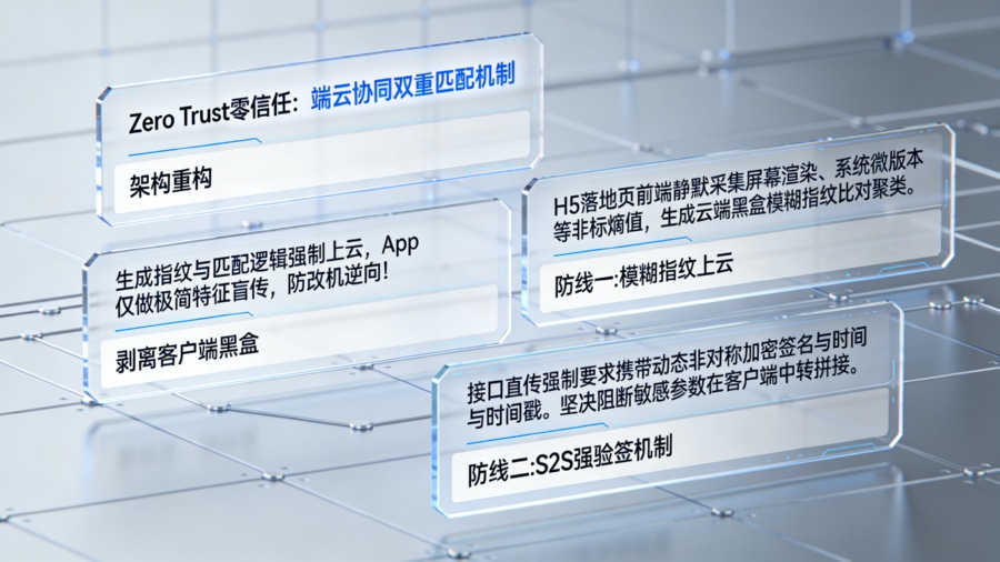 剥离客户端风险：基于落地页模糊指纹与接口直传双重匹配防篡改架构