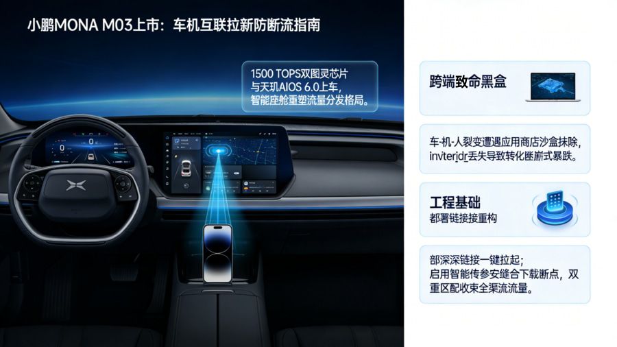 2026款小鹏MONA M03上市引发车机互联爆发与 App 跨端拉新防断流归因全景图