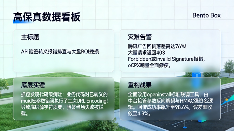 腾讯广告 S2S 回传 403 签名报错排障与 openinstall 链路联调成功率飙升复盘看板