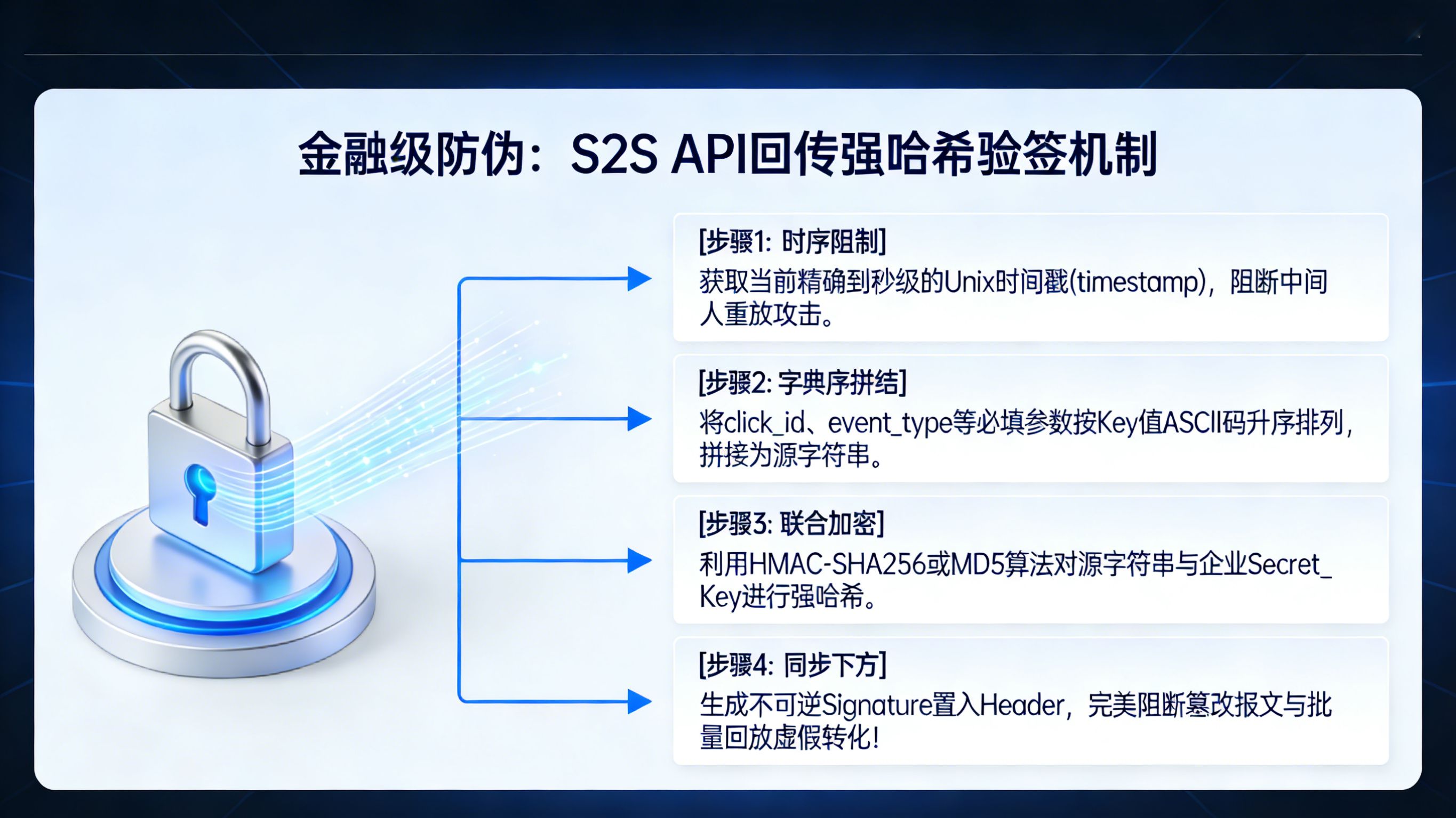 广告平台 S2S 事件回传 API 接口防重放攻击与 HMAC-SHA256 强哈希验签机制