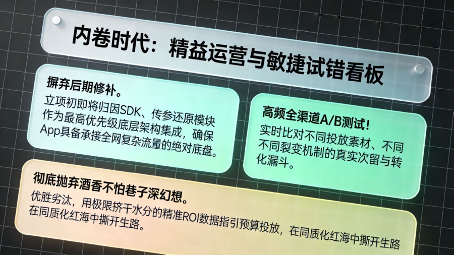 App 开发与增长团队应对应用市场内卷：基于全渠道统计的 A/B 测试与 ROI 漏斗调优精益看板
