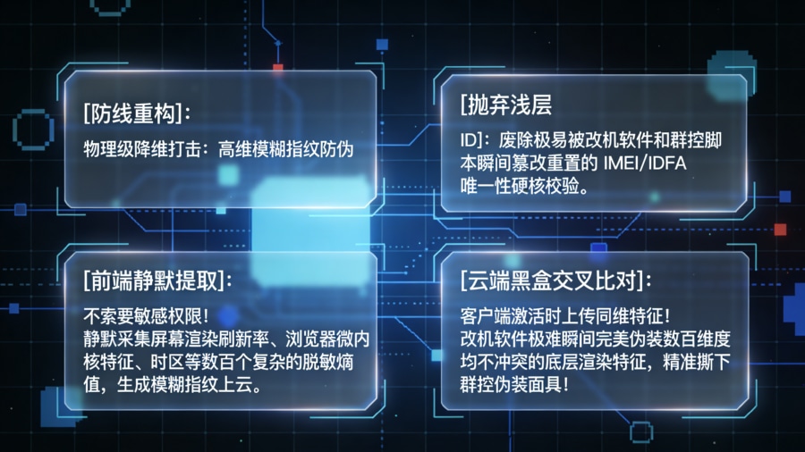 应对设备参数篡改：基于端云协同的脱敏高维模糊指纹提取与匹配防伪架构图
