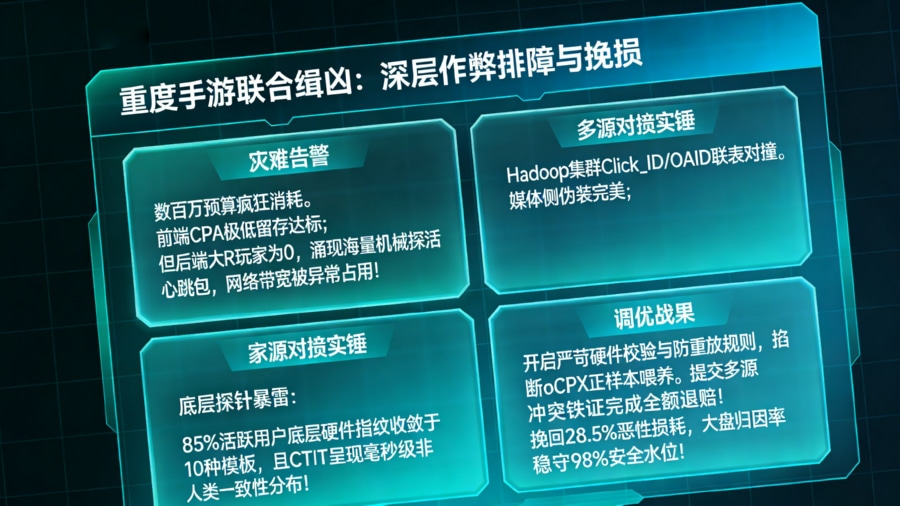 重度手游遭遇云端挂机深度模拟器作弊:多源数据联合审计排障与 ROI 挽损复盘看板
