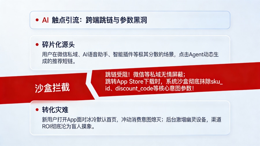 AI Agent 时代极度碎片化的流量触点在跨端跳转与应用商店下载中遭遇的参数抹除与归因黑盒模型