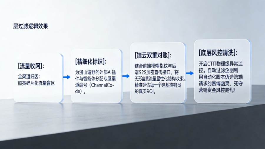 App 全渠道统计归因系统收束碎片化 AI 流量并结合反作弊算法进行端云双重对账管线图