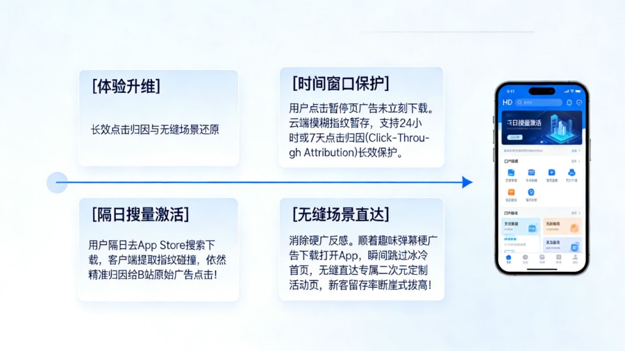 App 传参安装技术实现长周期点击归因 (Click-Through Attribution) 与新用户首启场景无缝还原体验