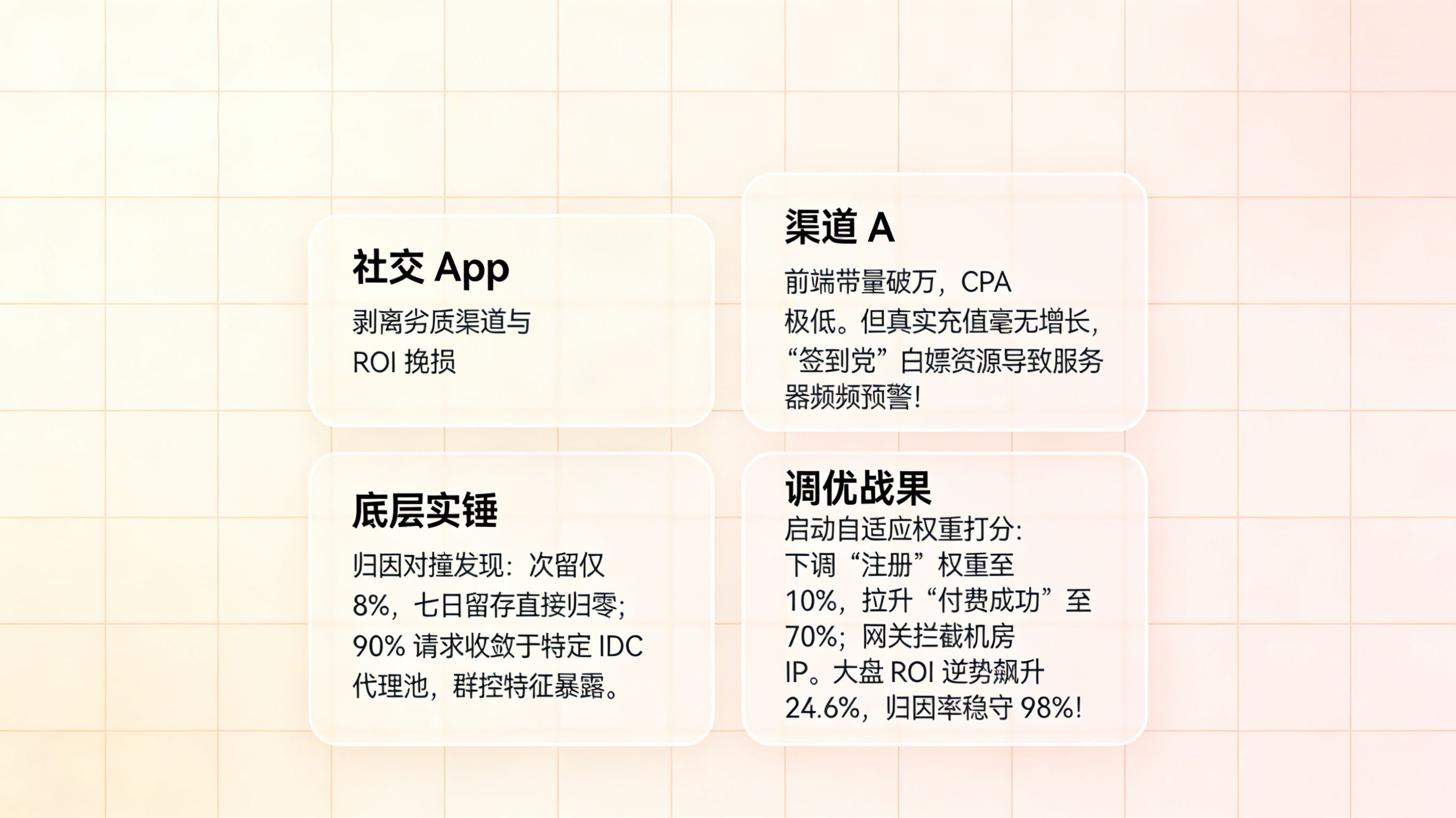 社交 App 剥离高激活低留存劣质渠道排障复盘：自适应权重调优与 ROI 逆势飙升看板