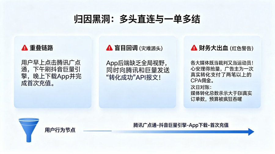 多头直连导致的一单多结与归因冲突灾难模型