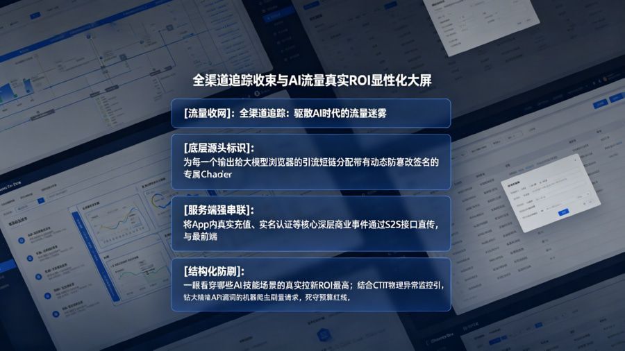 全渠道追踪收束与 AI 流量真实 ROI 显性化大屏