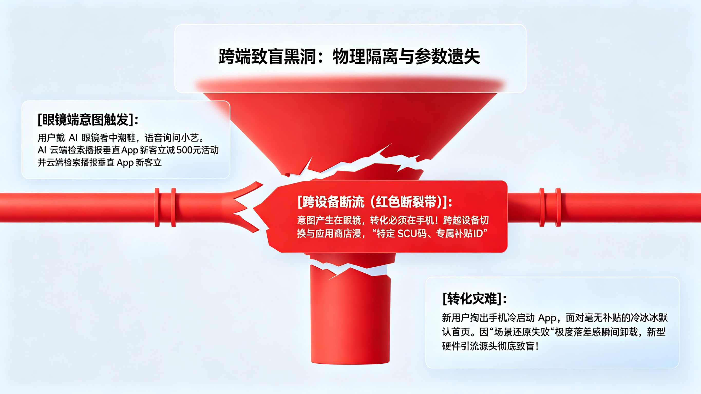 无屏 AI 智能体截流与跨端物理隔离漏斗断层模型