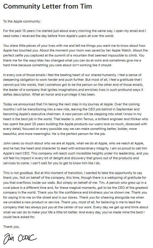 库克将卸任苹果CEO