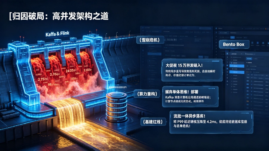 高并发归因系统架构与流计算削峰弹性防线全景图