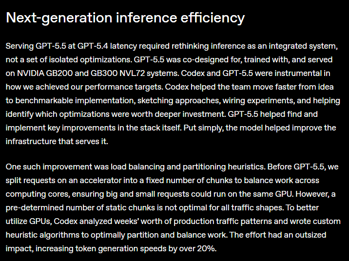 GPT-5.5 与英伟达 GB200 及 GB300 NVL72 系统进行了深度的联合设计