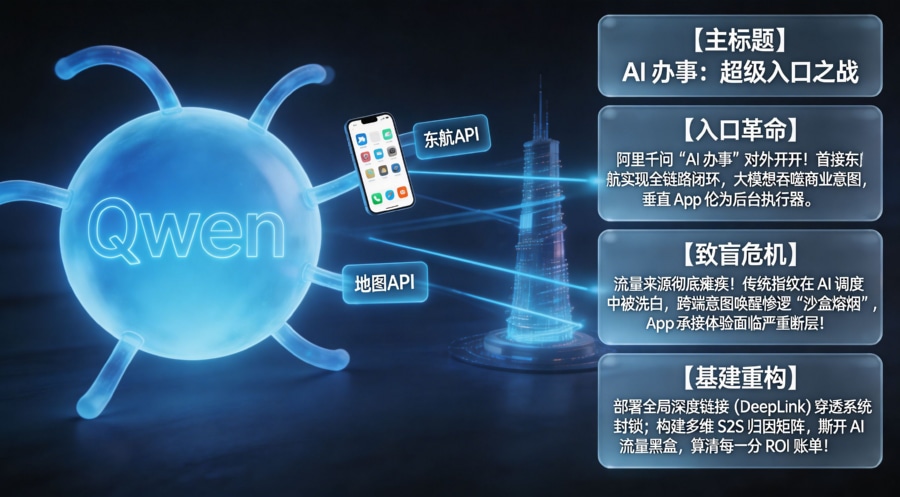 阿里千问 AI 办事引发入口集中与 App 归因重构全景图