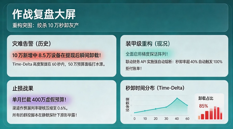 网赚 App 剿灭&ldquo;秒卸载&rdquo;刷量灰产作战复盘看板