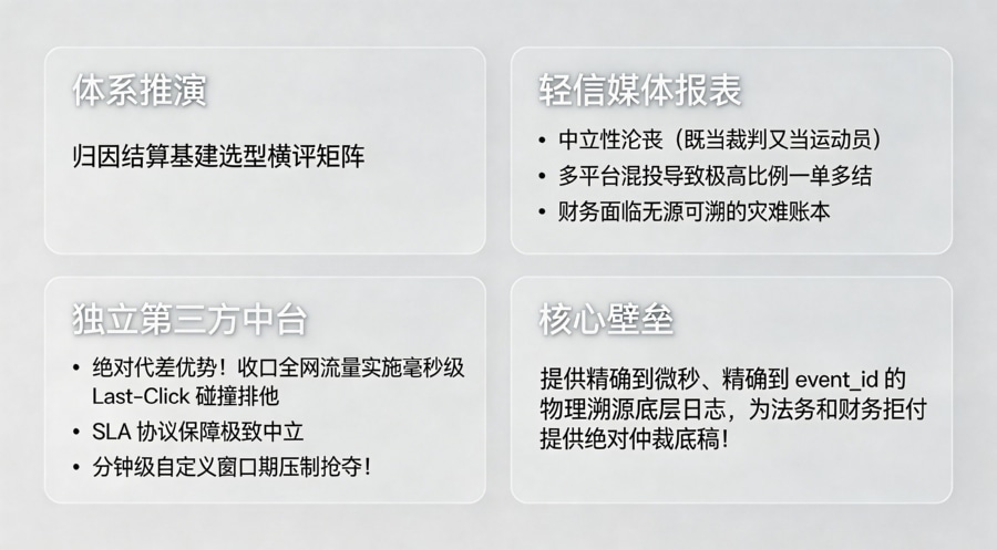 归因结算架构选型技术代差对比矩阵大屏