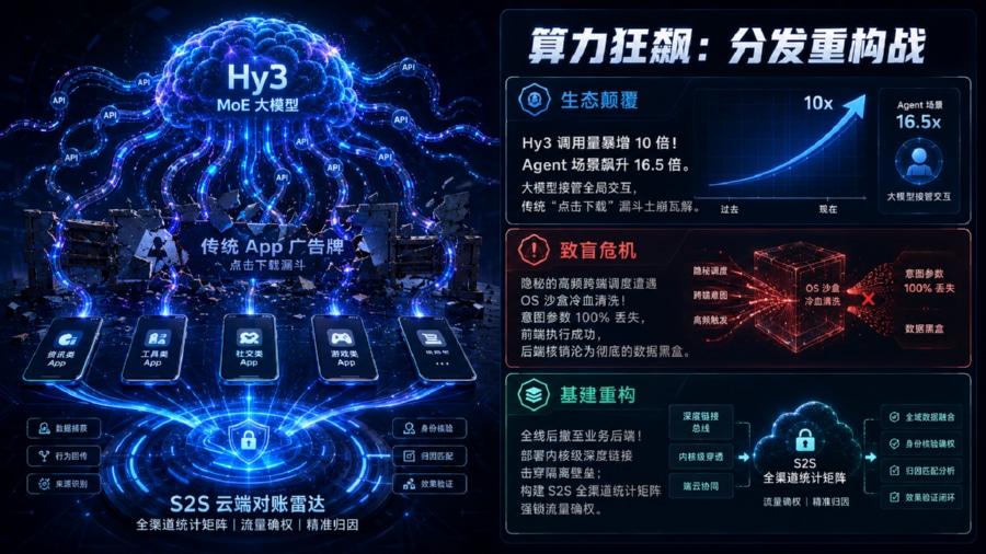 腾讯 Hy3 算力狂飙引发终端分发巨变与 App 归因重构全景图
