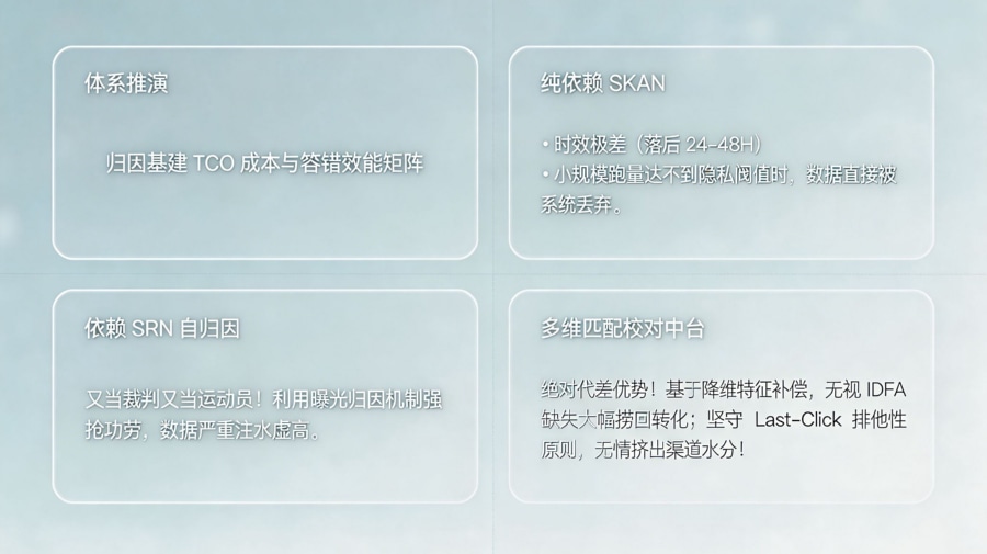 iOS 广告归因准确率评测技术架构对比矩阵大屏