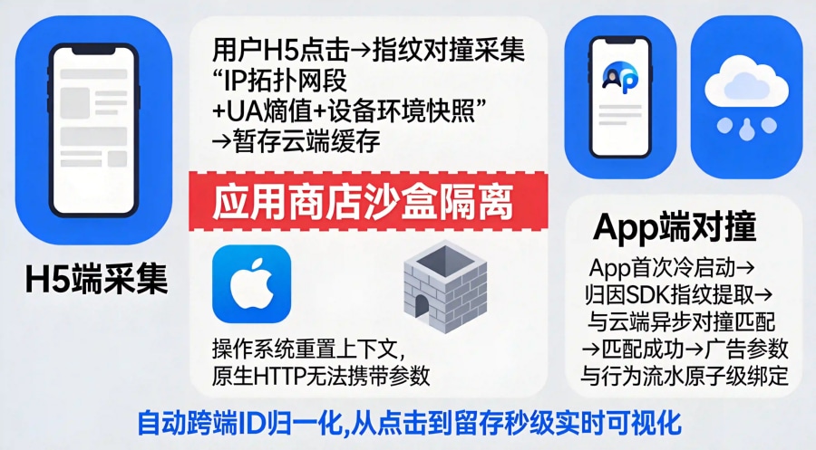H5到App全链路指纹对撞流失点排查流程，归因SDK跨端匹配