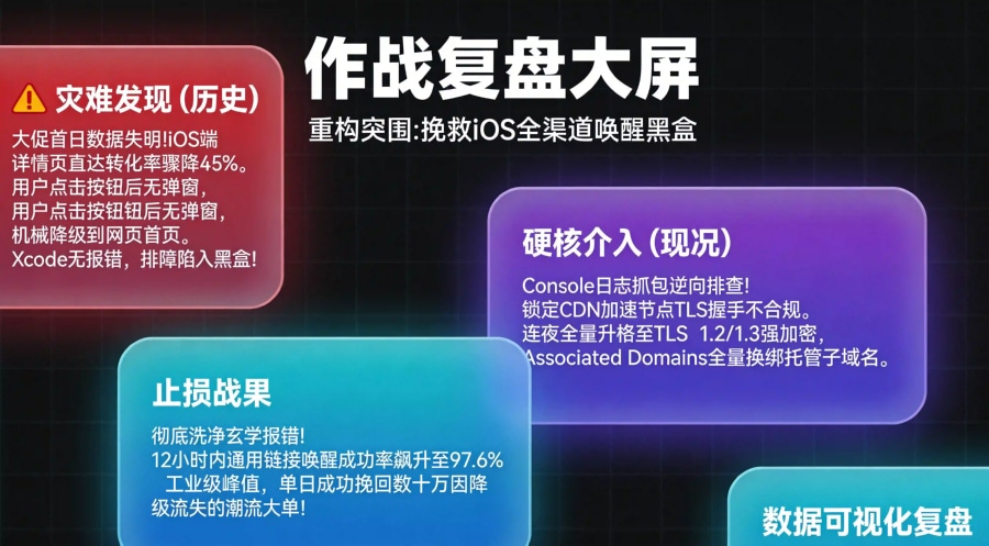 电商应用修复通用链接故障挽回商品页直达率与 ROI 转化复盘数据看板。