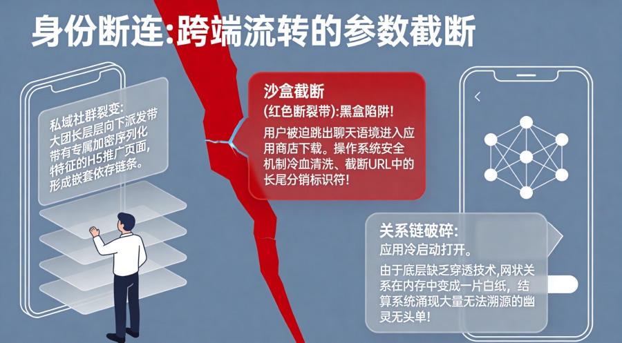 社交传播链长尾多级分销标识符遭遇操作系统沙盒机制强制参数截断效应流失漏斗模型图