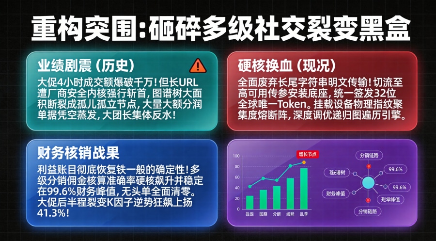 某社交电商应用大促期间部署全渠道托管场景还原中枢拦截欺诈树并稳定 99.6% 财务准确率复盘数据看板。