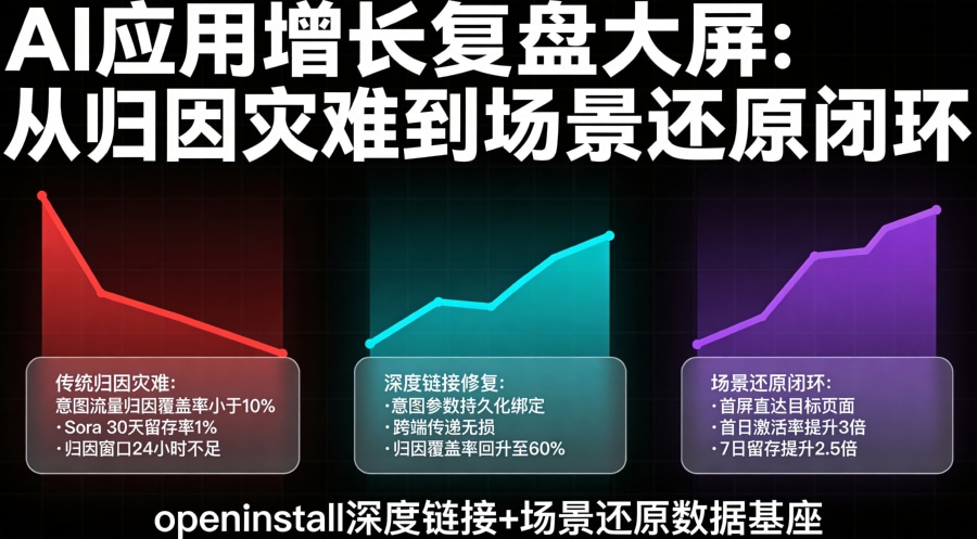 AI应用增长复盘看板，从传统归因灾难到深度链接修复再到场景还原闭环的数据演进