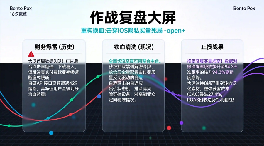 某 iOS 移动客户端大促期间部署 AdServices 令牌实时解密与长尾 LTV 差分提纯出价反哺自动化重构复盘数据看板。