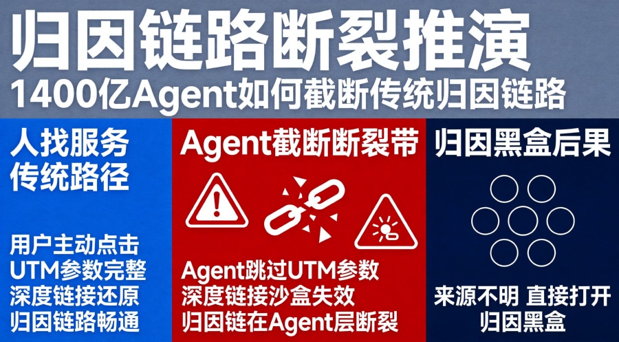 Agent流量归因断裂漏斗，从传统人找服务完整链路到Agent截断导致来源不明归因黑盒