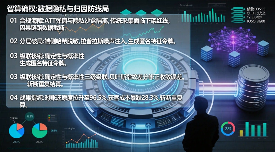广告数据保护匿名分层策略、局部差分隐私加噪与全渠道统计级联核销全景总结海报