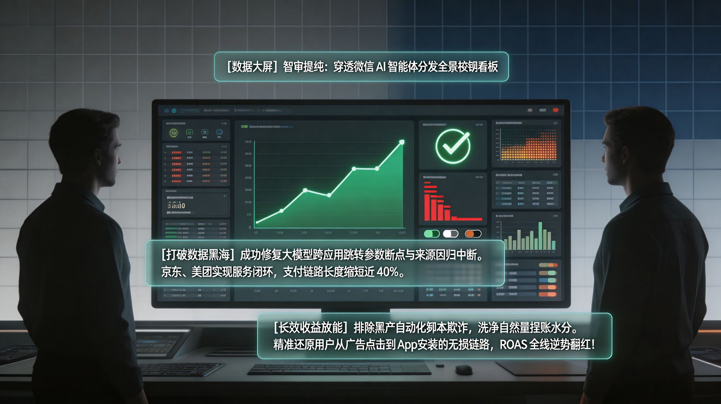 穿透微信AI智能体分发入口、治理数据孤岛与来源归因中断、提纯真实LTV与ROAS全景核销复盘数据看板