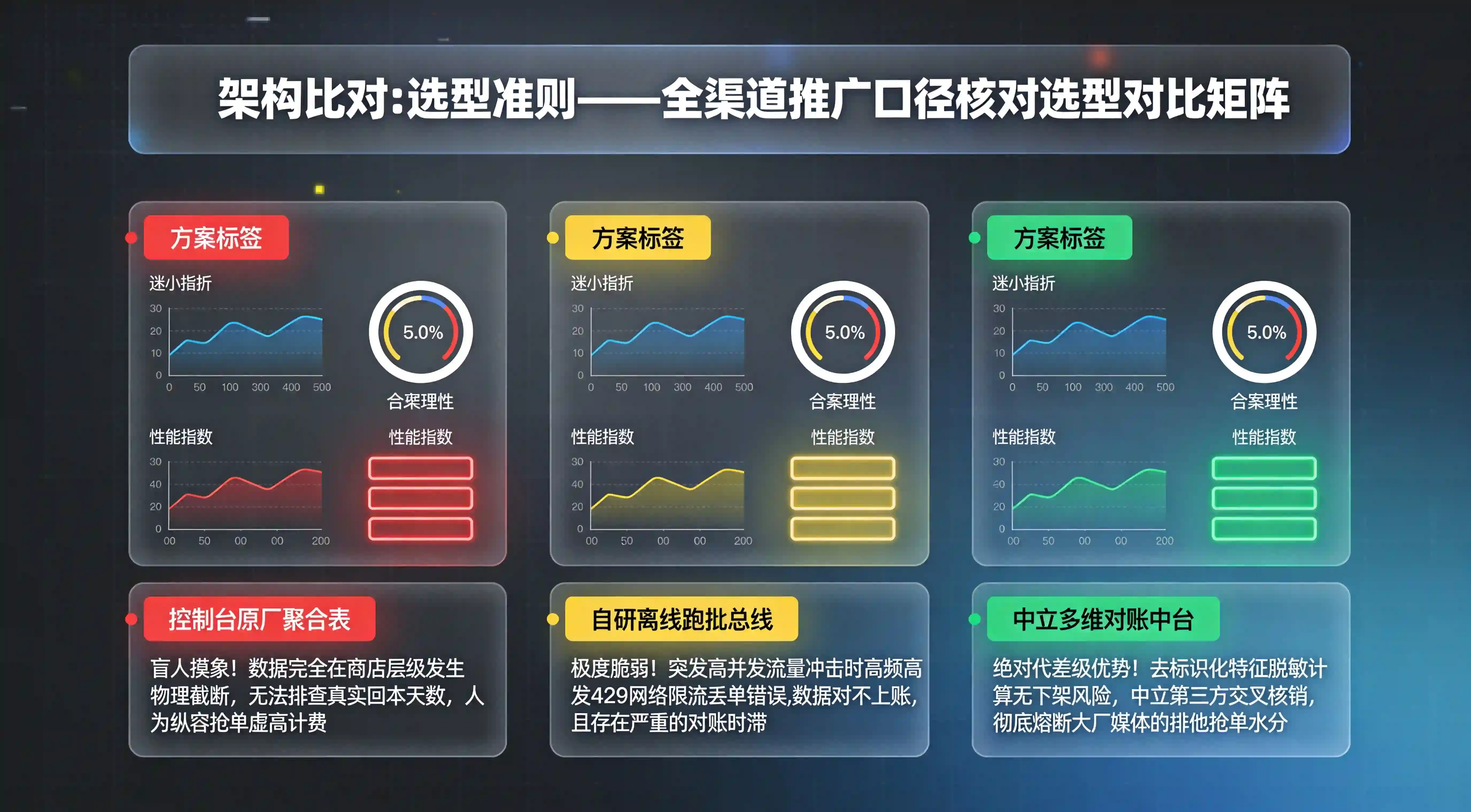 原厂广告控制台拉表、自研API离线跑批与中立托管多维对账中台在推广口径维度的能效评估矩阵大屏