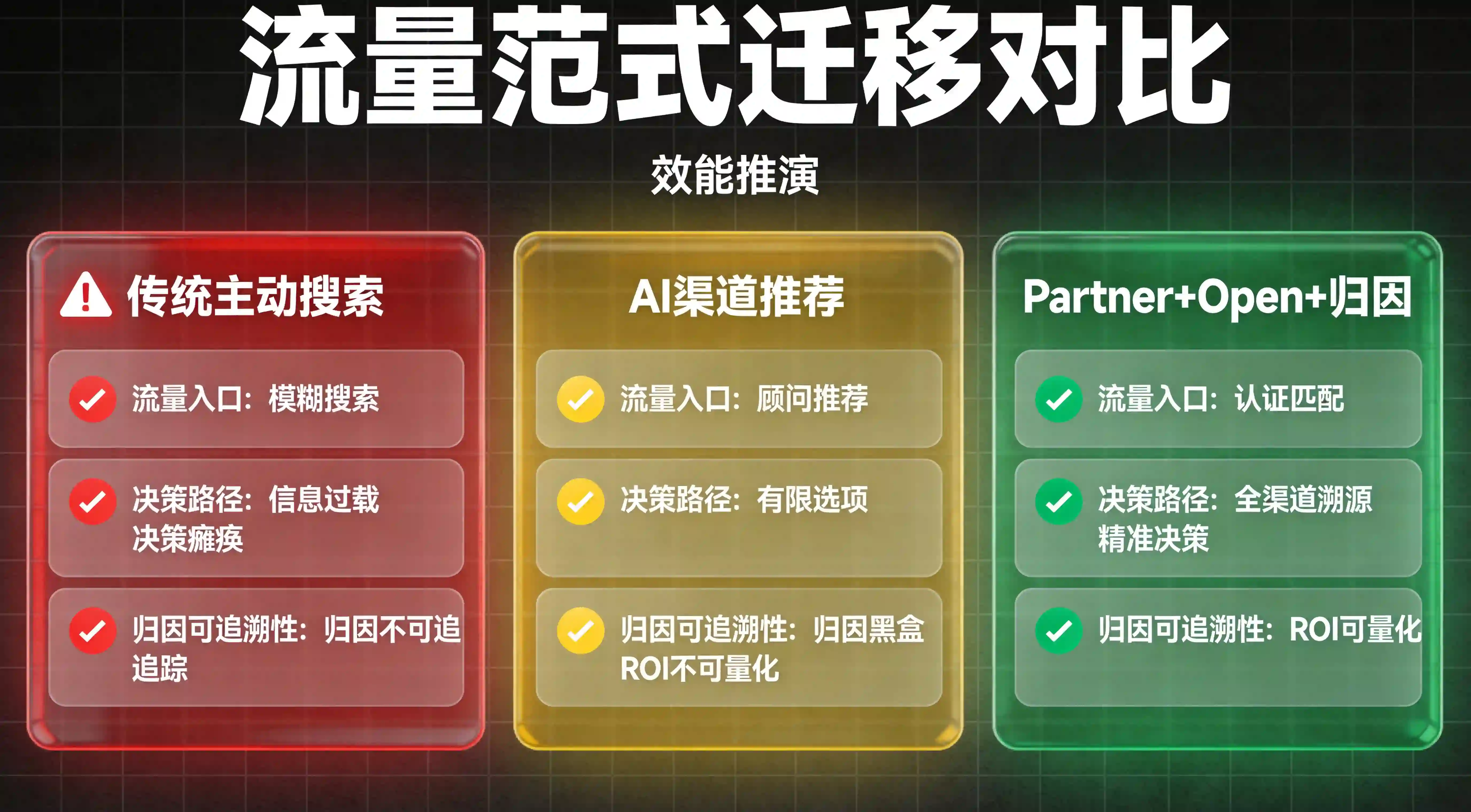 主动流量vs意图流量三列对比矩阵
