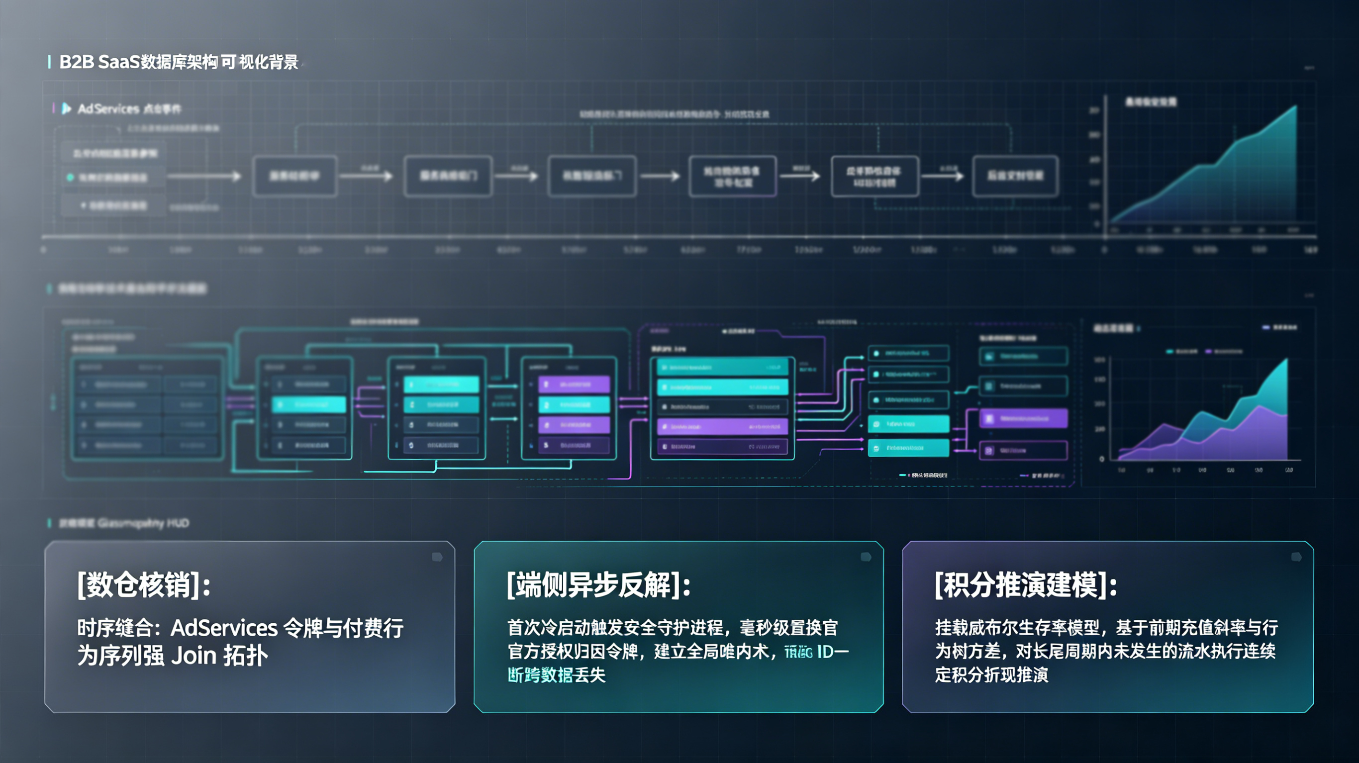 AdServices令牌捕获、分布式数仓强Join行为树与长效留存积分建模技术管线拓扑图