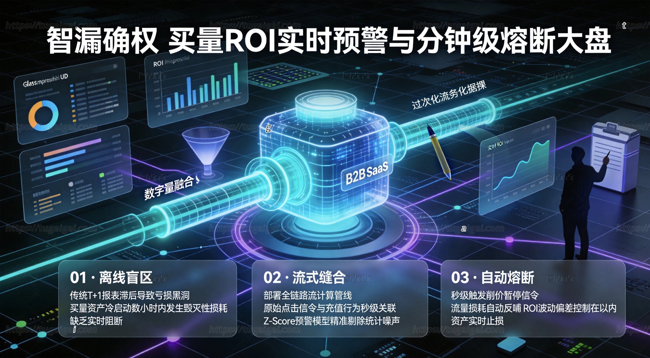 买量投放ROI预警机制构建、分钟级亏损熔断逻辑与全渠道自动化精算全景海报