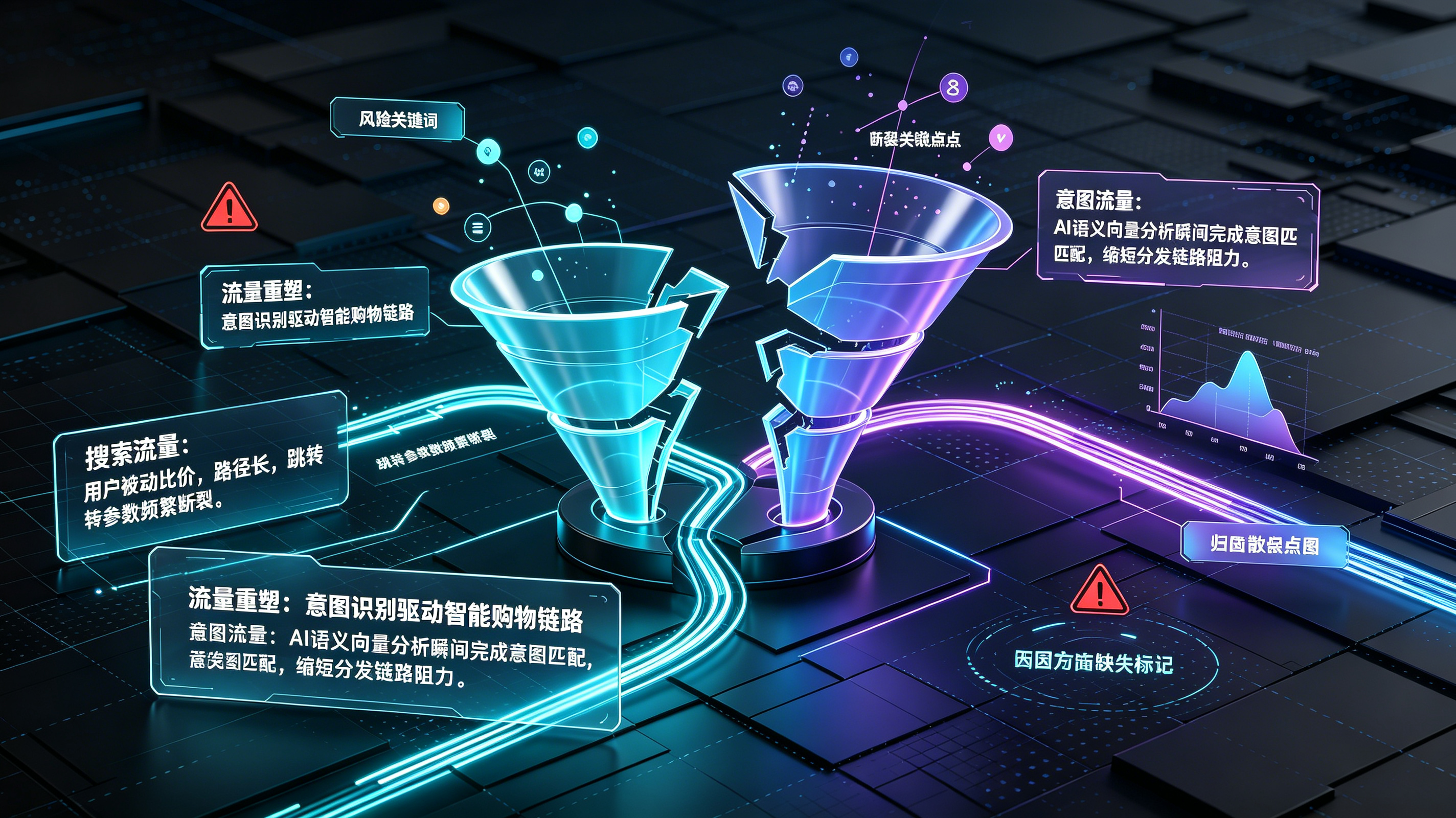 传统关键词搜索流量与原生AI意图识别驱动的转化路径对比模型