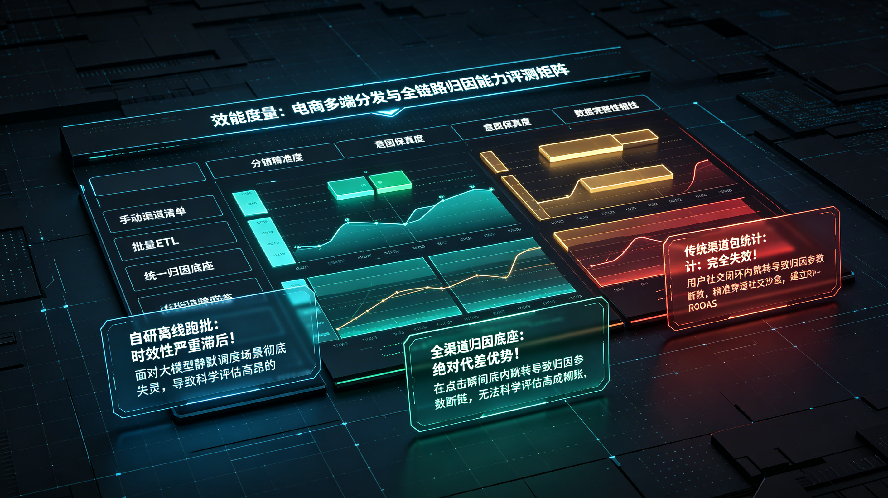 传统渠道包统计、社交沙盒流量追踪与中立全链路归因中台能效评估对比矩阵