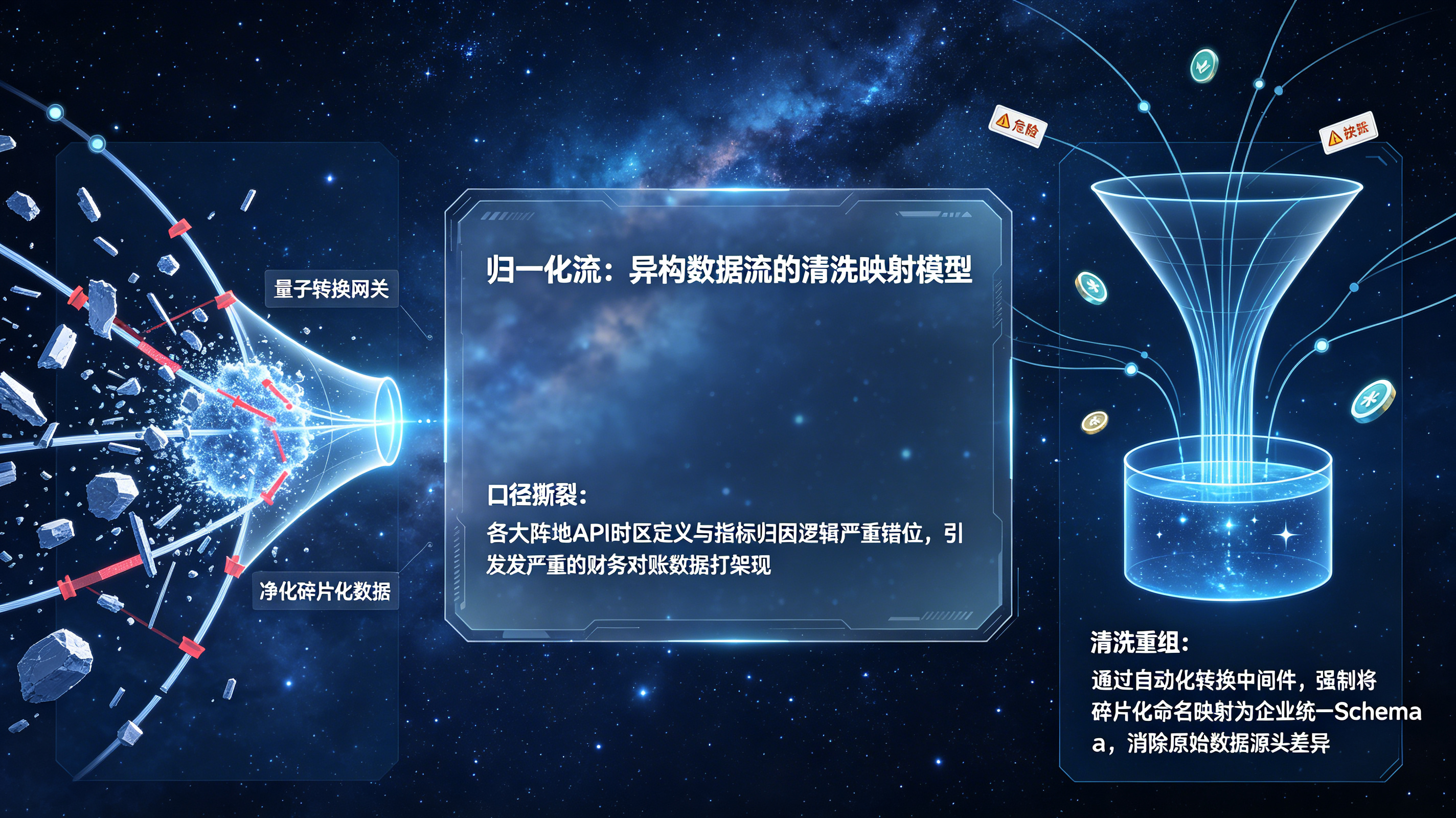宇宙科技风&middot;异构数据流清洗与映射管线模型图